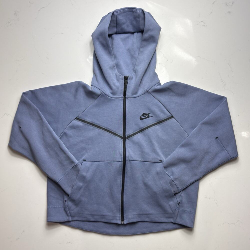 Nike Tech Fleece Hoodie Girls Medium Blue Full Zip Sleeve Zip Pocket Athleisure
